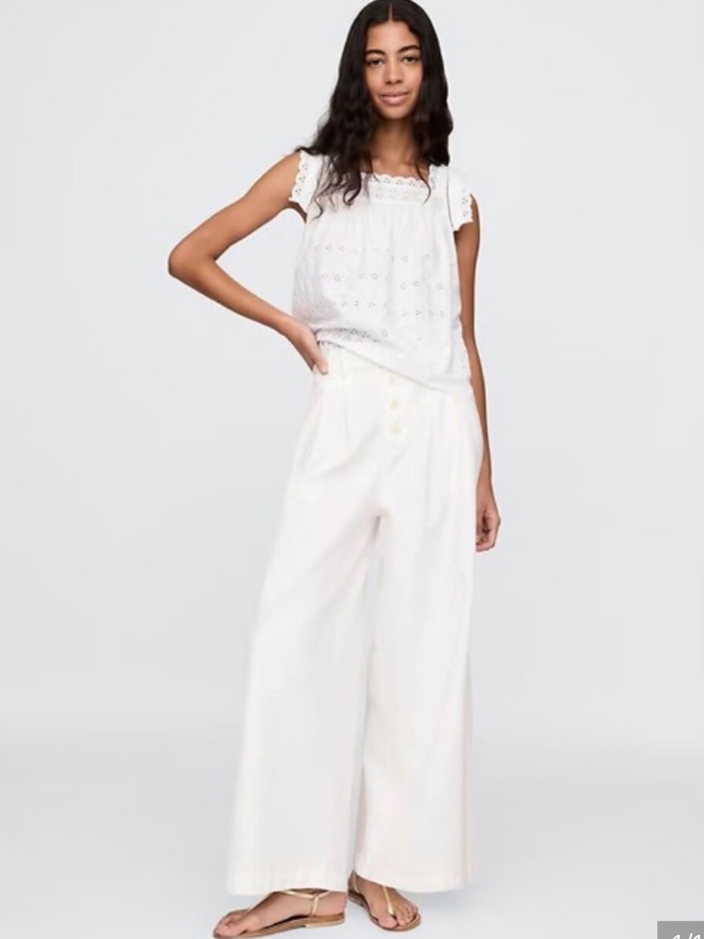 NWT Gap Doen White High Rise Pleated Trouser Wide-Leg White